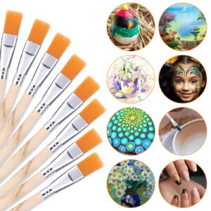 10Pcs 3/5 Inch Flat Paint Brushes Wood Paint Brush Artist Craft Paint Brushes Watercolor Small Brush Bulk Painting Brush Art Detail Oil Brush for Kid Adult(5.5 x 3/5 Inch)