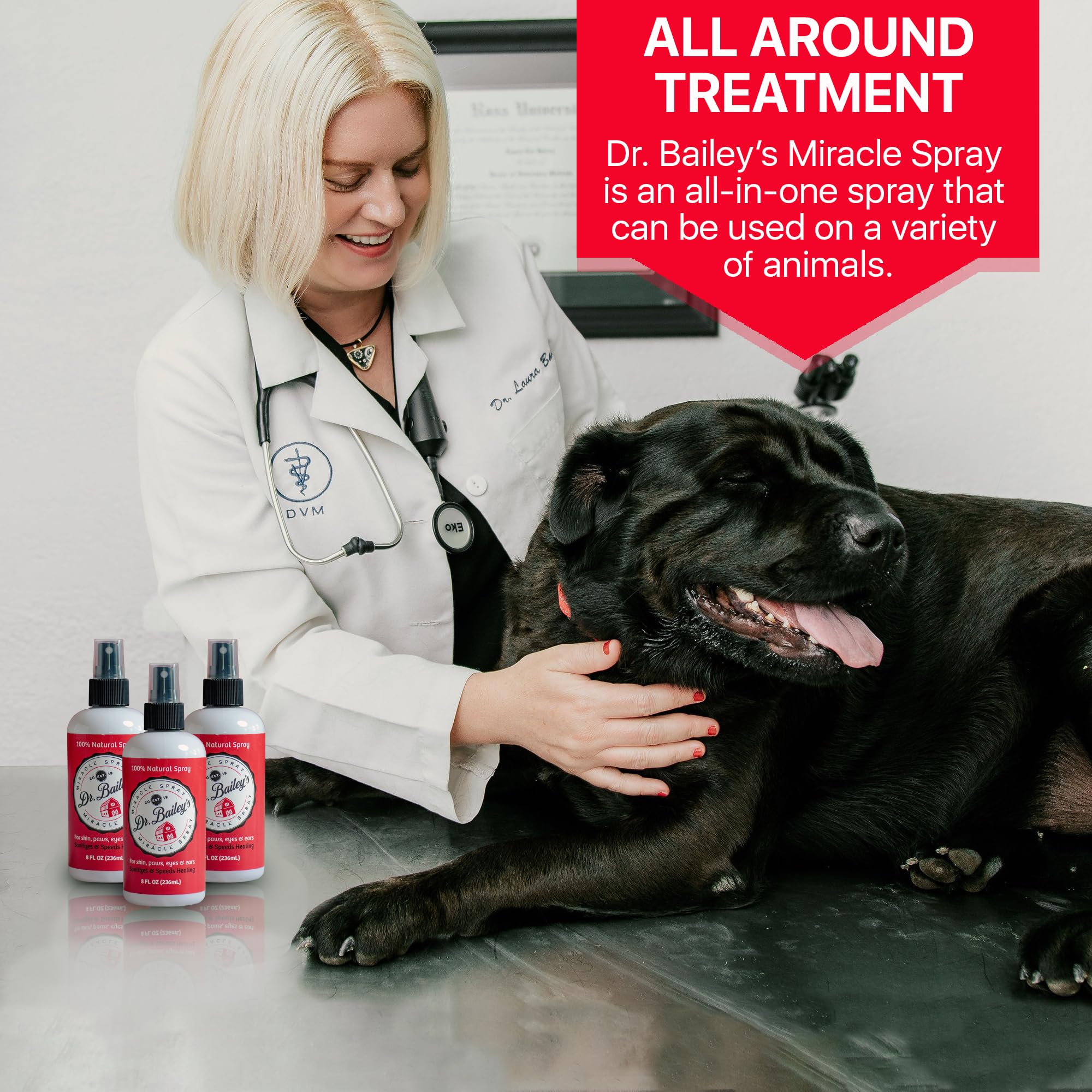 DR. BAILEY'S Miracle Animal Spray - 8 OZ Hot Spot Treatment for Dogs Spray | for Skin, Paws, Eyes & Ears | Skin Irritation Treatment | Anti Itch