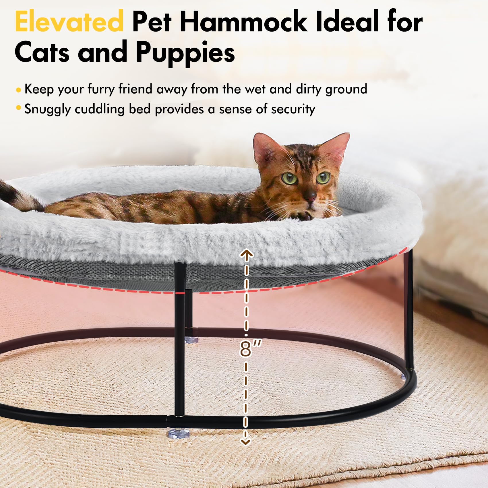 Zoratoo Elevated Cat Hammock Bed for Indoor Cats, Fluffy Warm Cuddle Cat Bed with Detachable Pad Bed Cover, Portable Pet Bed Raised Cuddler for Sleeping Kittens, Small Dog, Oval Cat Hammock Grey