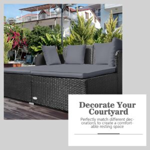 Tangkula Patio Rattan Daybed, Patiojoy Outdoor Sunbed with Spacious Seat, Upholstered Cushion & High-Resilience Sponge, Wicker Patio Sofa Set with Extra Pillows for Poolside, Porch, Backyard (Grey)