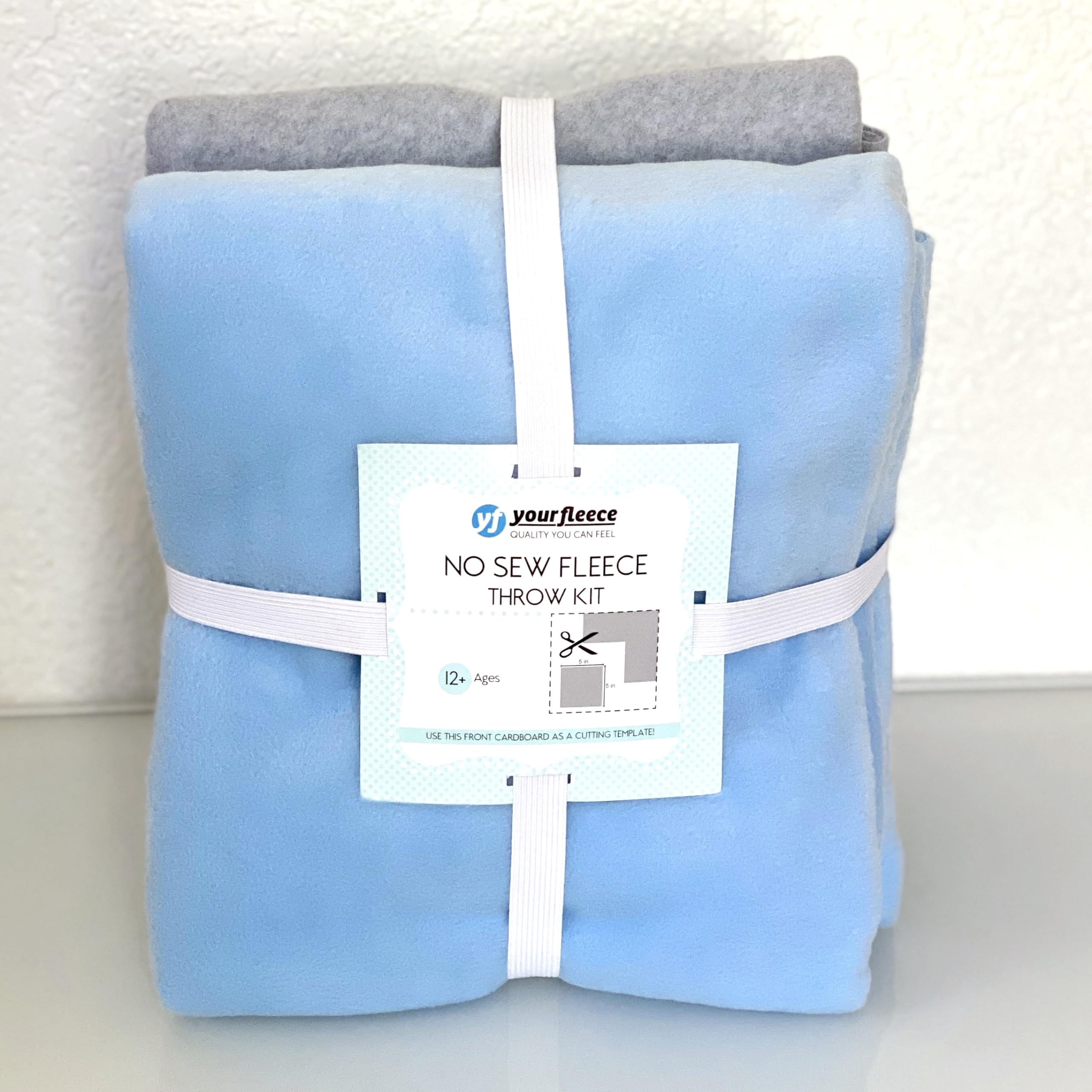 Solid Fleece No Sew Throw Kit - Light Blue/Heather Gray (50x60)