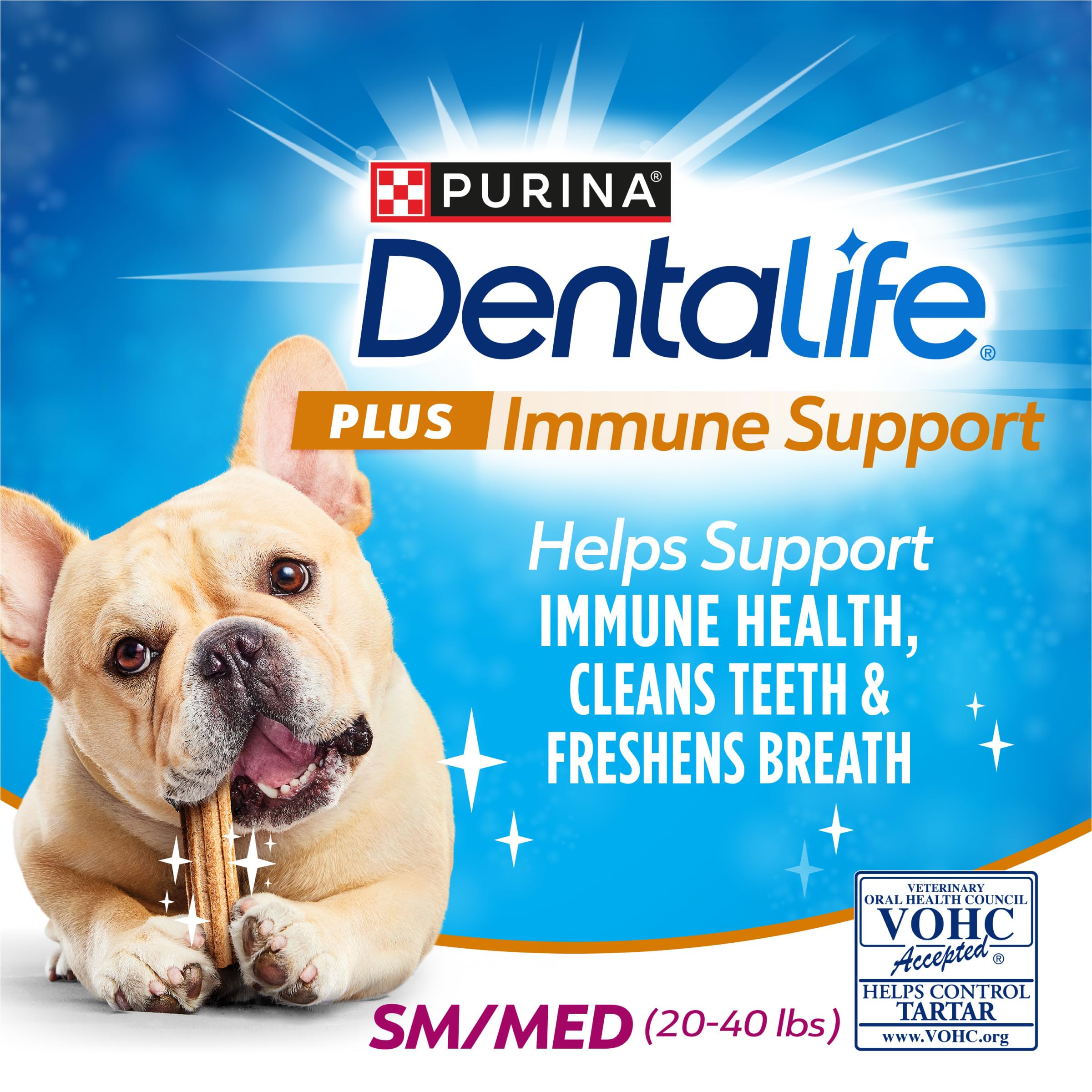 Dentalife Purina Plus Immune Support Chicken, Apple and Blueberry Flavor Small/Medium Dog Dental Chews - 8 ct. Pouch