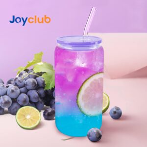 Joyclub 4 Pack Acrylic Lids and Glass Straws with Straw Brush Fit for 16oz Glass Cups with Lids and Straws, Replacement Lids for Can Shaped Glass Iced Coffee Cups Cute Tumbler Cup Drinking Glasses