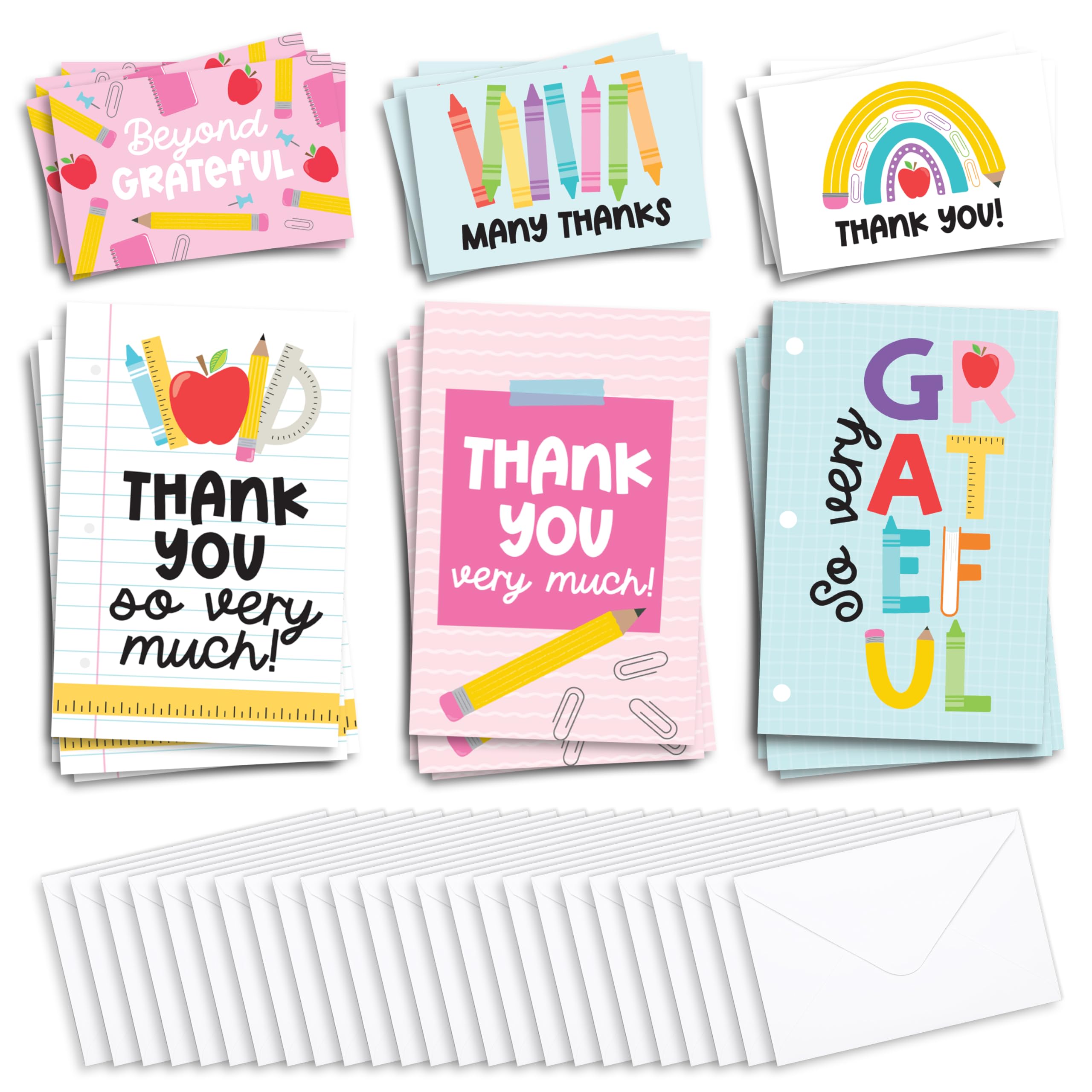 24 Colorful Teacher Thank You Cards From Student - Teacher Gift Card Teacher Appreciation Cards Bulk, Thank You Teacher Cards From Student, Bulk Thank You Cards For Teachers Appreciation Cards