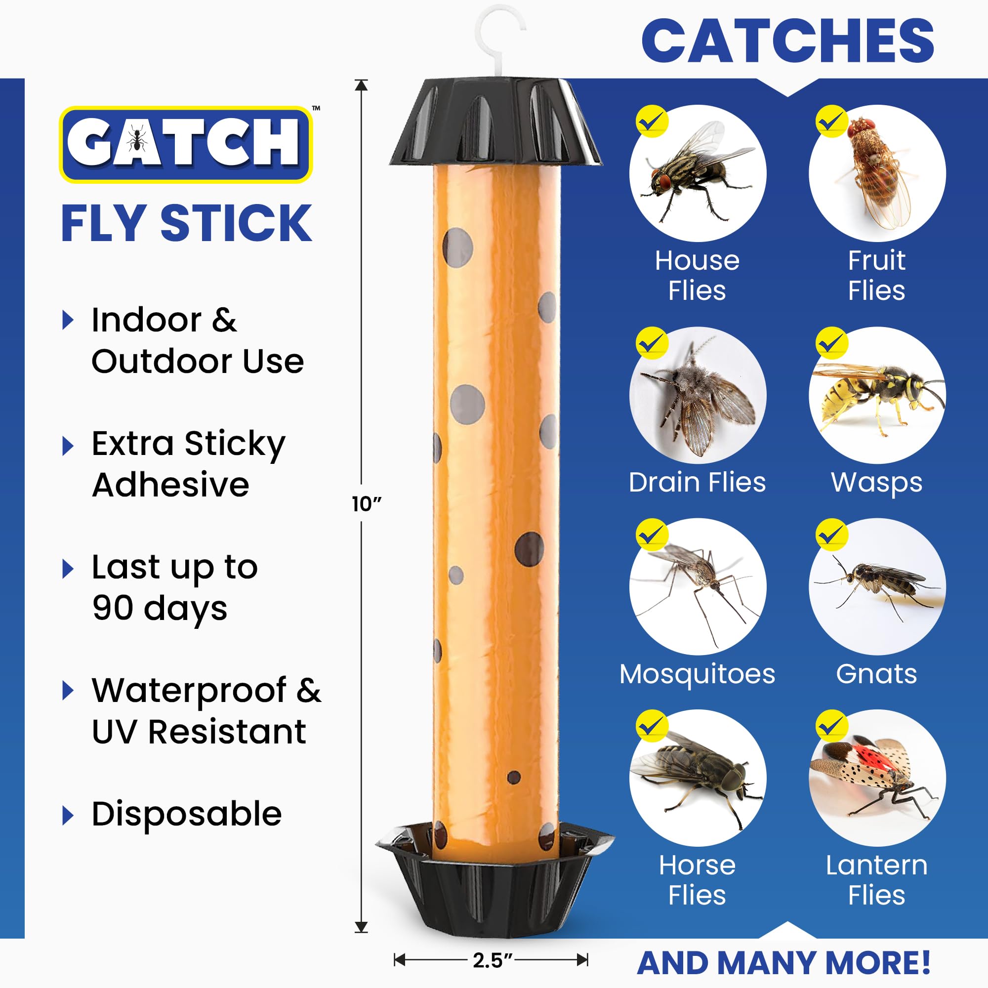 GATCH Fruit Fly Trap (4 Pack), Fly Stick for Mosquitoes, Sticky Trap for Flies Gnats Wasp Flying Insects, Bug Catcher, Indoor or Outdoor Use, Ready to Use Home