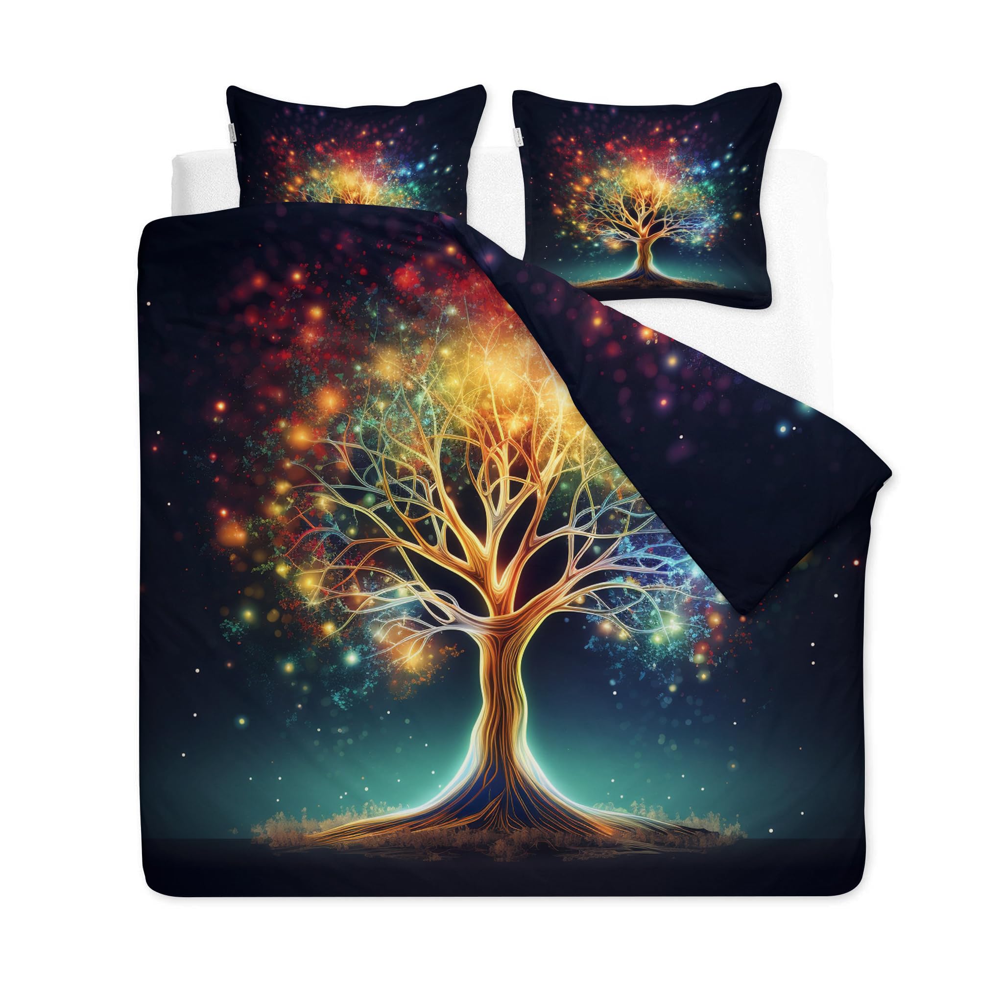 OmErsa Ultra Soft and Non-Iron Brushed Microfiber Tree of Life Queen Size Duvet Cover Sets - Fantasy Bedding Set with Quilt Cover & 2 Pillowcases, Zipper Closure