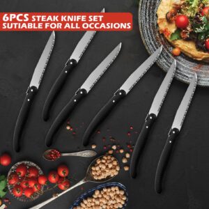 KITCHENTREND Knife Set, Steak Knives Set of 6, 6 Pcs Steak Knife Set Dishwasher Safe Knife Set, New Laguiole Premium serrated knife set, knives Set for Kitchen (Black)