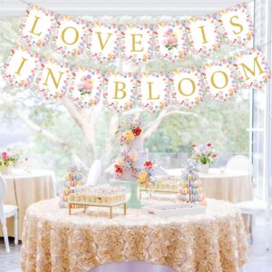 Cheereveal Love is in Bloom Banner - Flower Theme Bridal Shower Bunting Garland, Pink Pre-Assembled Party Signs, Engagement Wedding Party Supplies and Decorations