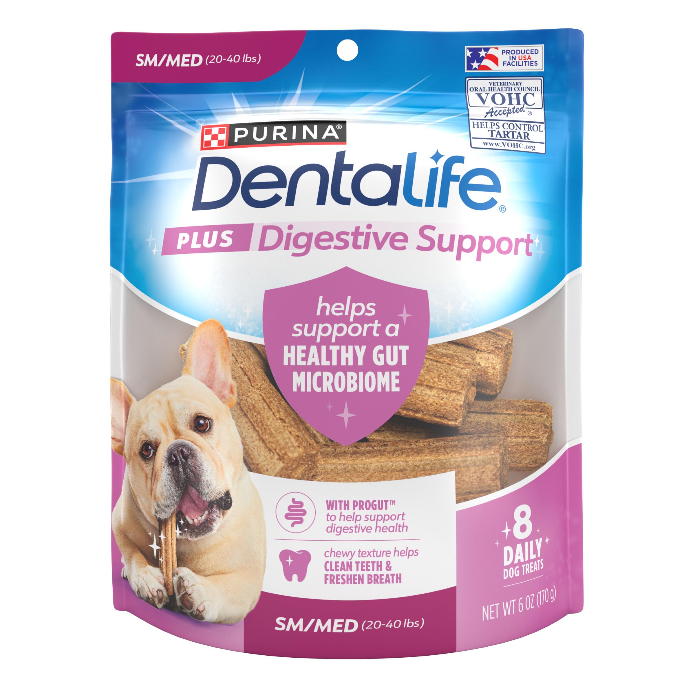 Dentalife Purina Plus Digestive Support Chicken and Pumpkin Flavor Small/Medium Dog Dental Chews - 6 oz. Pouch