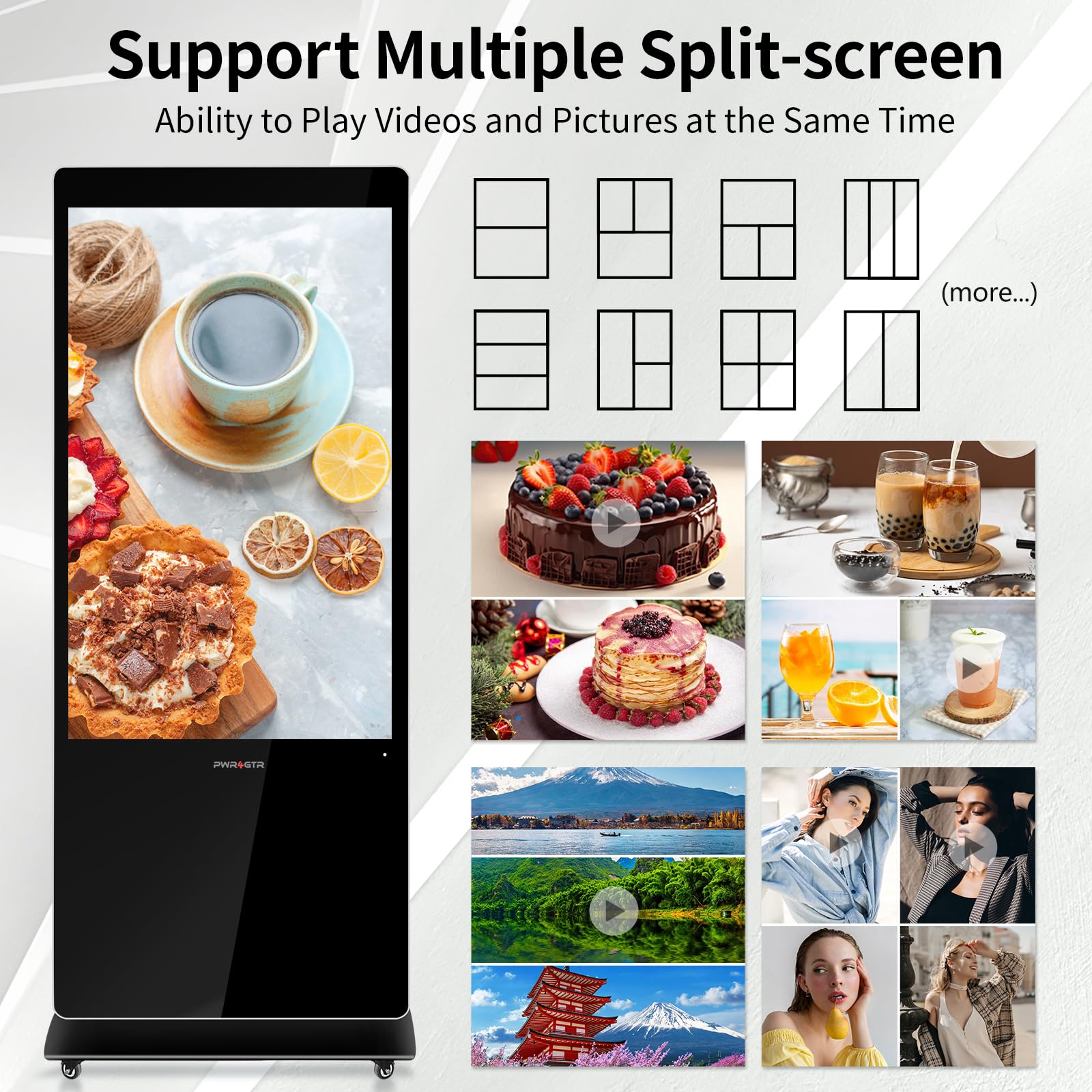 Digital Signage Display, PWR4GTR 55 Inch 4K UHD Capacitive Touchscreen Kiosk Indoor Advertising Screen Floor Standing LCD Monitor with HDMI-IN/USB Port, Android 11.0 System 2+32GB