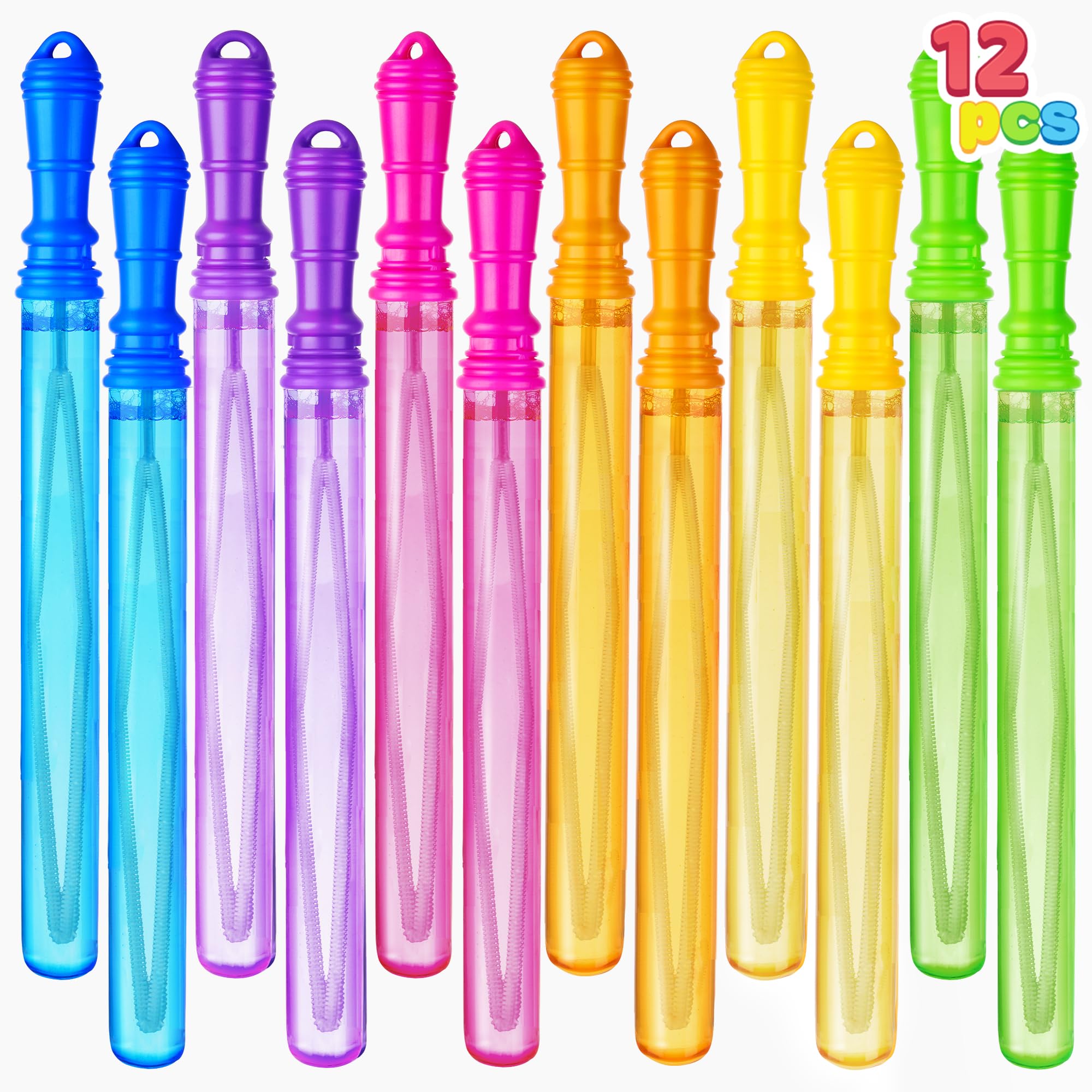 JOYIN 12 Packs 17’’ Giant Bubble Wands for Kids, Toddlers, Bubble Wand Bulk with 12 PCS Concentrated Bubble Solution for Summer, Party Favors, Outdoors Toys, Easter Basket Stuffers, Birthday Gift