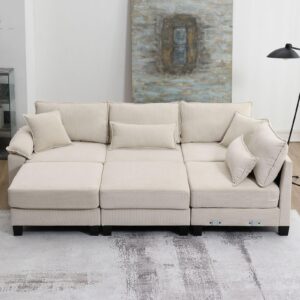 KEVINSPACE 133" Modular Sectional Sofa for Living Room Convertible U/L Shaped Sofa Couch Reversible Sofa Couch Modular Sectionals with Ottomans, 6 Seat Oversized Sofa Couch Sleeper Sofa Bed Beige