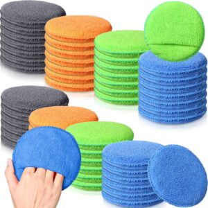 filltouch 52 pcs microfiber wax applicator pad 5" diameter soft wax pads for car with finger pocket cleaning microfiber polishing pad care foam sponge for cars, truck, boat, motorcycle, rv, 4 colors