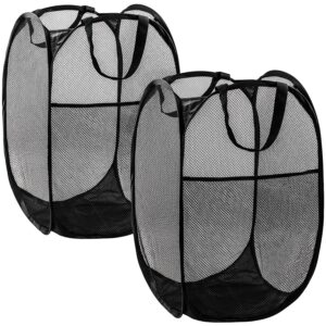 pop up hamper, 2 pcs mesh pop up laundry hamper, premium pop up laundry basket, mesh laundry basket, pop up hampers for laundry, mesh laundry hamper, foldable popup mesh hamper, travel hamper, black