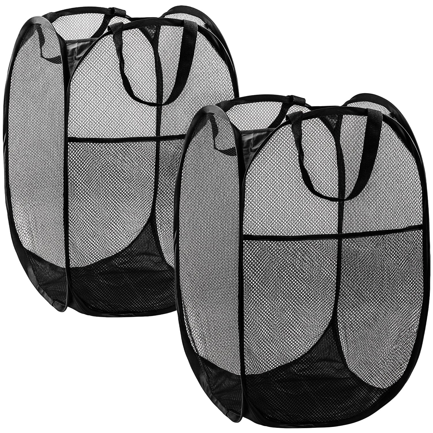 Pop Up Hamper, 2 PCS Mesh Pop Up Laundry Hamper, Premium Pop Up Laundry Basket, Mesh Laundry Basket, Pop Up Hampers for Laundry, Mesh Laundry Hamper, Foldable Popup Mesh Hamper, Travel Hamper, Black