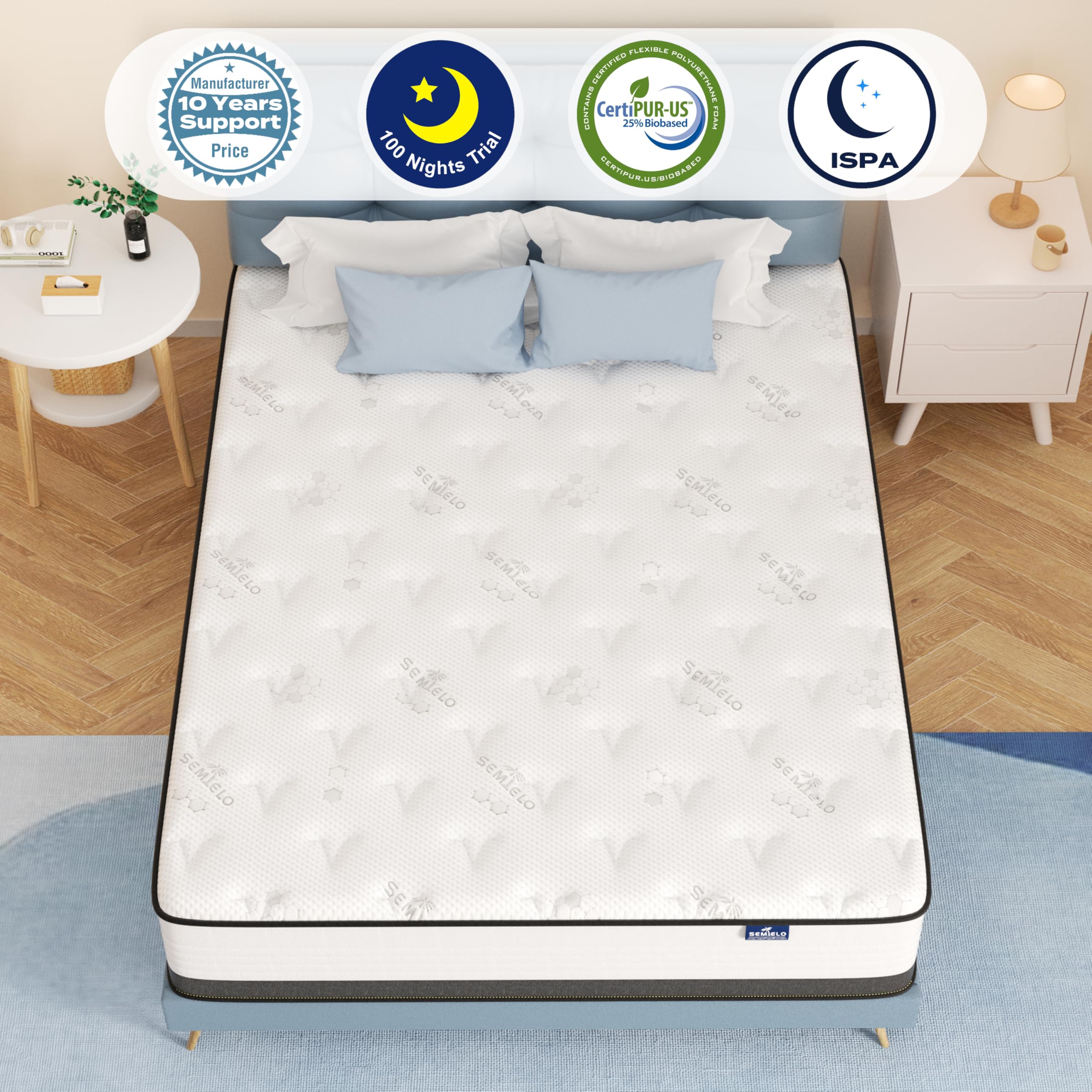 SEMIELO King Size Mattress, 14 Inch King Mattress in a Box, Hybrid Mattress with Memory Foam and Pocketed Coils for Breathable and Durable Support, CertiPUR-US Certified