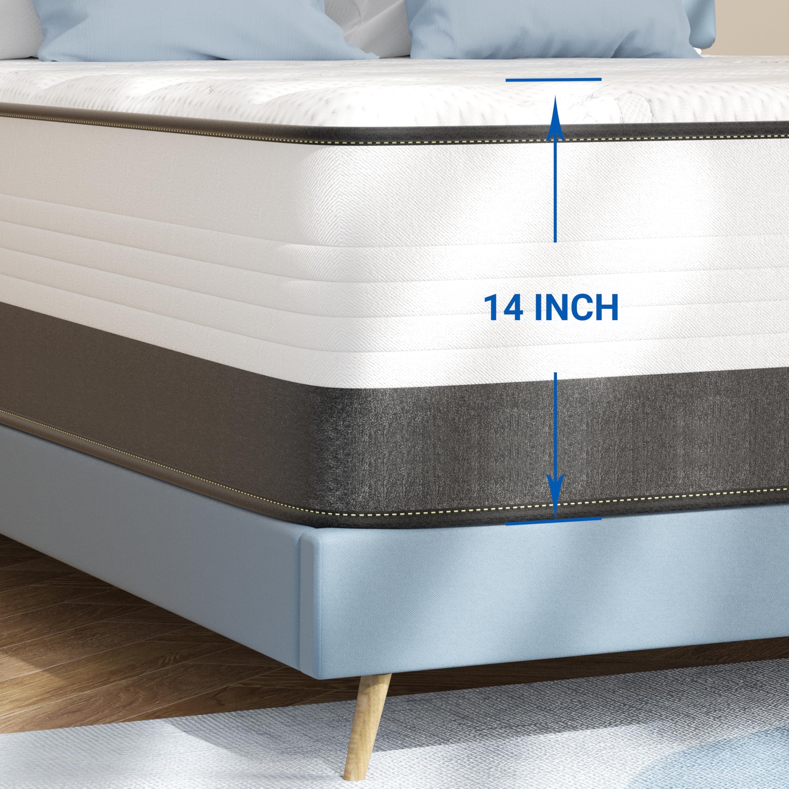 SEMIELO King Size Mattress, 14 Inch King Mattress in a Box, Hybrid Mattress with Memory Foam and Pocketed Coils for Breathable and Durable Support, CertiPUR-US Certified