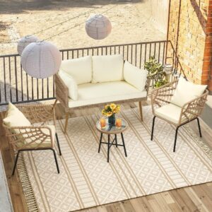 YITAHOME Patio Loveseat, All-Weather Rattan 2 Seater Sofa with Cushions & Lumbar Pillows, Outdoor Patio Furniture Set for Patio, Balcony, Backyard, Deck, Poolside - Beige