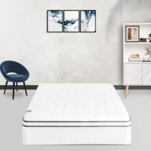 nutan 10-inch medium firm with eurotop mattresses provide ultimate comfortable and relaxation, complete body support, maintain correct posture, white, full xl