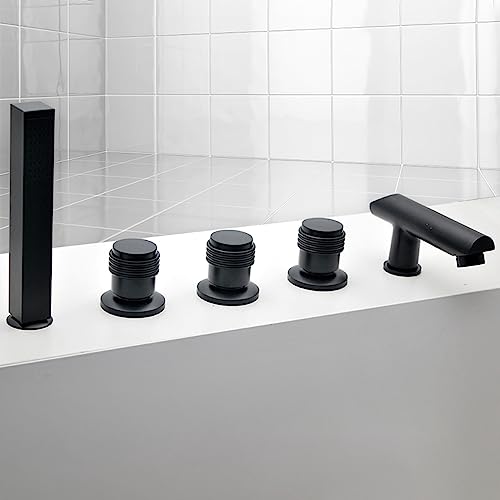 WuDLi Bath Mixer Tap Black 5 Hole Deck Mount Bath Shower Tap, Bath Shower Mixer Tap and Shower Kit F