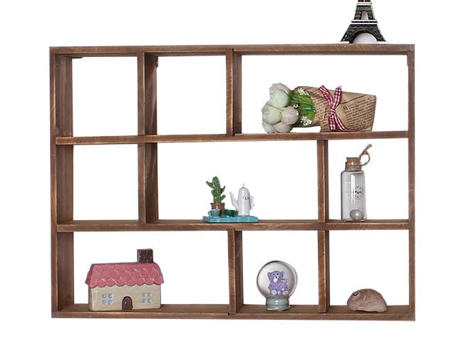 Shadow Box Display Shelf, Wall Mounted Wooden Hanging Display Shelf Floating Shelf Perfect for Little Figurines, Multi-Slot Wall Collection Freestanding Farmhouse Decor Display Case (Style I, Brown)