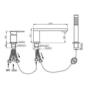 WuDLi Bath Mixer Tap with Shower Attachment, Mixer Shower Taps for Bath, Bathtub Mixer Tap with Handheld Shower 3 Hole