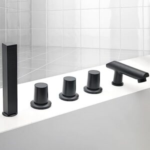 WuDLi Bath Mixer Tap Black 5 Hole Deck Mount Bath Shower Tap, Bath Shower Mixer Tap and Shower Kit F