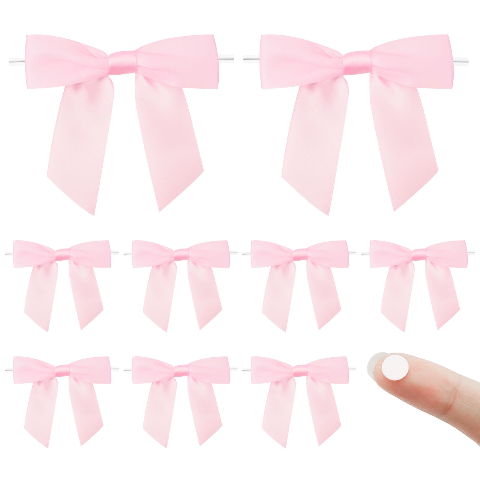 Anwyll Twist Tie Bows,Pink Satin Ribbon Bows,50Pcs Wedding Favor Ribbon Bows,3.5'' Pre-Tied Pink Gift Bows for Gift Wrapping Treat Bag Present Craft Birthday Party Bridal Shower Halloween Thanksgiving