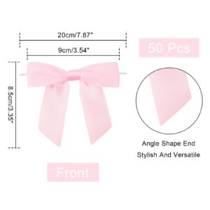 Anwyll Twist Tie Bows,Pink Satin Ribbon Bows,50Pcs Wedding Favor Ribbon Bows,3.5'' Pre-Tied Pink Gift Bows for Gift Wrapping Treat Bag Present Craft Birthday Party Bridal Shower Halloween Thanksgiving