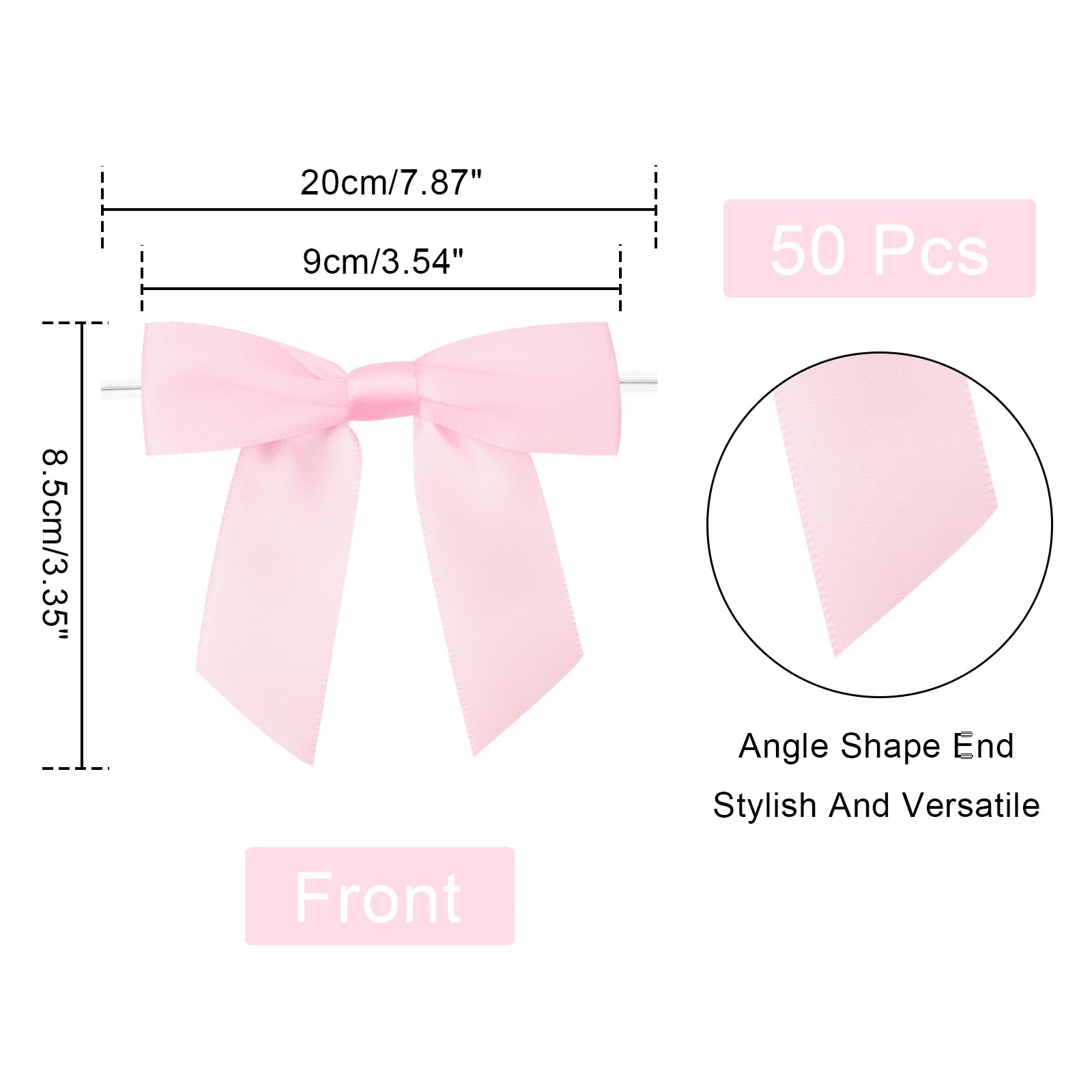 Anwyll Twist Tie Bows,Pink Satin Ribbon Bows,50Pcs Wedding Favor Ribbon Bows,3.5'' Pre-Tied Pink Gift Bows for Gift Wrapping Treat Bag Present Craft Birthday Party Bridal Shower Halloween Thanksgiving