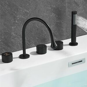 WuDLi Shower Set 5 Hole Bath Shower Mixer Tap Set 360° Swivel Spout Bath Shower Mixer Tap Modern Bath Taps Deck Mounted Dual Lever Bathroom Mixer Tap Bath, Black