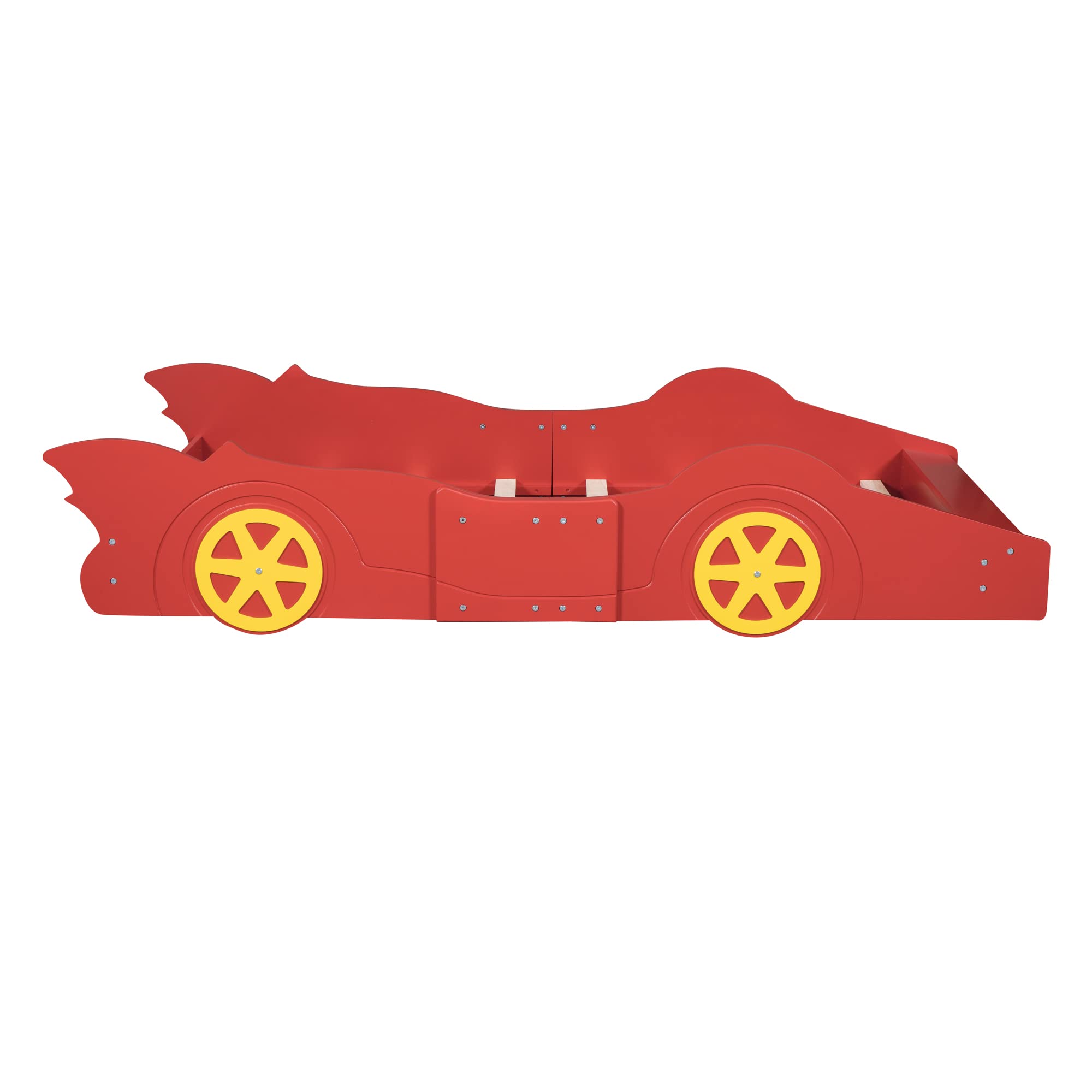 RORIGAT Twin Size Race Car-Shaped Platform Bed with Wheels,Wooden Loft Bed Frame,Cute Racing Bed for Kids Boys and Girls,Red