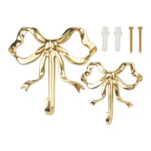 zorza 2pcs multi-purpose bow-knot brass screw hooks retro wall hook bow shaped practical bow hook gold wall hooks for bathroom bedroom perfect for hanging hats towels coats