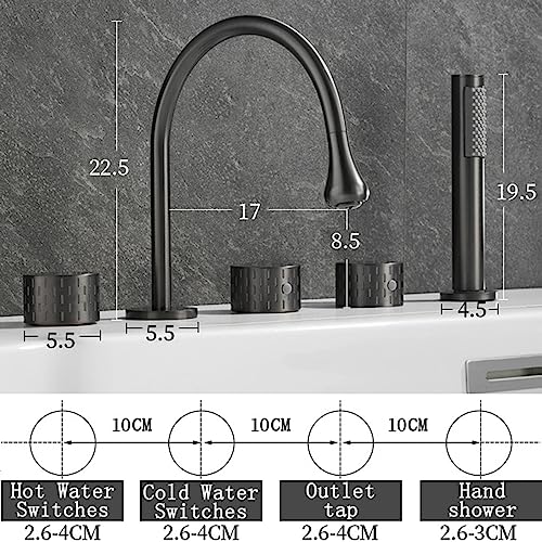 WuDLi Shower Set 5 Hole Bath Shower Mixer Tap Set 360° Swivel Spout Bath Shower Mixer Tap Modern Bath Taps Deck Mounted Dual Lever Bathroom Mixer Tap Bath, Black