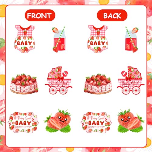 Balterever Strawberry Baby Shower Decorations for Girl 24pcs A Berry Sweet Baby Is on The Way Centerpieces Party Supplies Strawberry Baby Shower Centerpieces Sticks Berry Sweet Summer Fruit Party