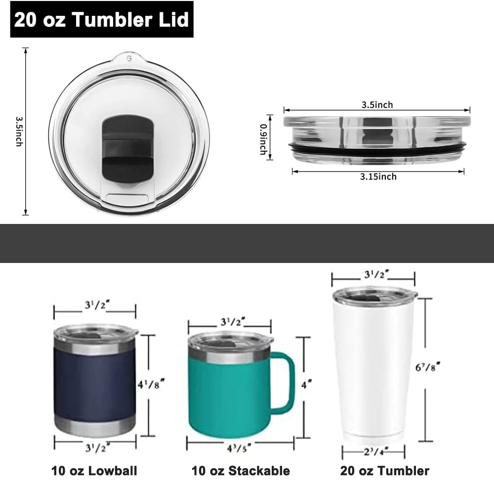 20oz Tumbler Lid, 2 Pack Tumbler Replacement Lids for YETI 20oz Tumbler, 10/24 oz Coffee Mug and 10oz Lowball, Top Replacement Magnetic Slider Lid, Spill Proof Cup Lids Covers with Slider Switch