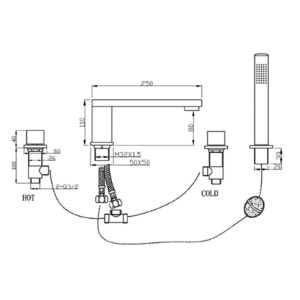 WuDLi Bath Shower Mixer Tap Shower Head and Hose Set for Bath Taps, Bathtub Mixer Tap with Handheld Shower 4 Hole