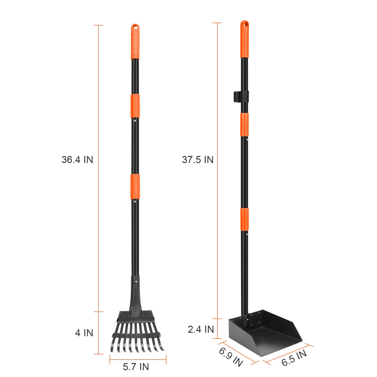 Twocorn Pooper Scooper, Dog Pooper Scooper Tray and Rake Set with Adjustable Stainless Steel Long Handle for Large Medium Small Dogs