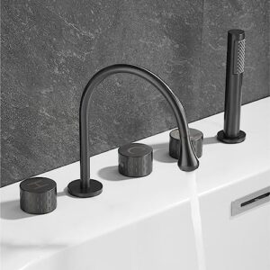 WuDLi Shower Set 5 Hole Bath Shower Mixer Tap Set 360° Swivel Spout Bath Shower Mixer Tap Modern Bath Taps Deck Mounted Dual Lever Bathroom Mixer Tap Bath, Black