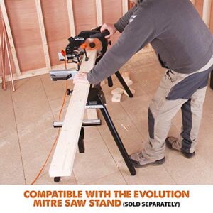 Evolution Power Tools R210CMS Compound Miter Saw, 8-1/4" Multi-Material Cutting TCT Blade Included Cuts Wood Metal Plastic & More, 45° - 45° Degree Miter & 45˚ Degree Bevel Angles, 1200W, 8-1/4"