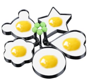 stainless steel egg molds, 5 pack 3.5 inch different shape silver egg ring molds for cooking and griddle of egg, flapjack, and bread and chocolate (5)