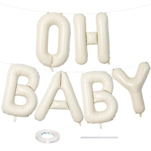 40 inch beige oh baby balloon for baby shower, large cream white oh baby balloons letters with ribbon, neutral ivory alphabet oh baby balloon banner sign for gender reveal backdrop party decorations