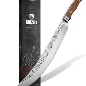 The Cooking Guild Slicer Knife - 12 Inches - Grizzly Series - San Mai Steel Japanese Slicing Knife with Hammered Finish - Rosewood Handle Meat Slicer - Rust-Resistant