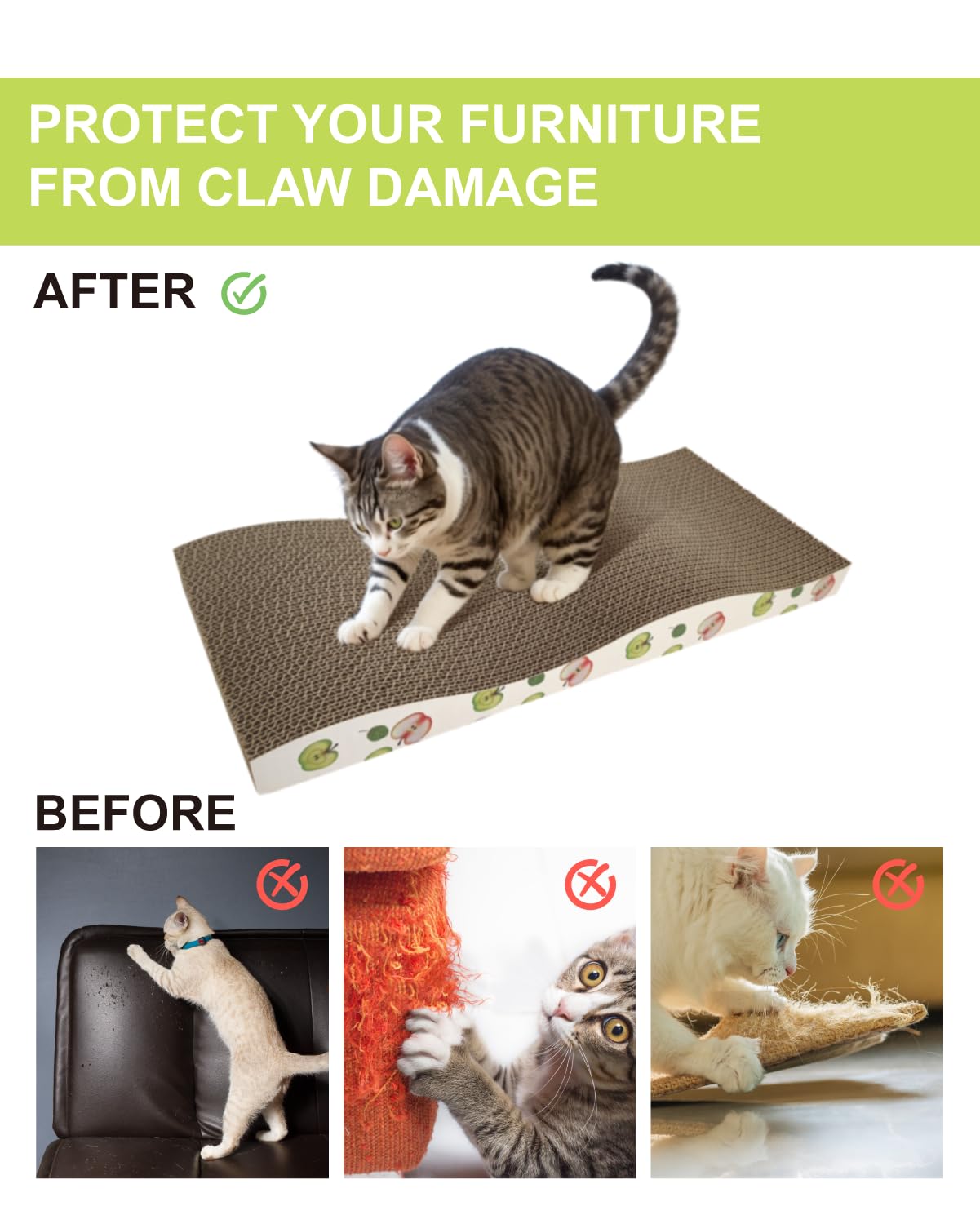 TIMHAKA Cat Scratching Board, Corrugate Cat Scratcher for Indoor Cats with Catnip, Cat Scratch Pad with Premium Scratch Textures Design, Cardboard Cat Scratcher with Double-Sided Usability (Pack of 2)