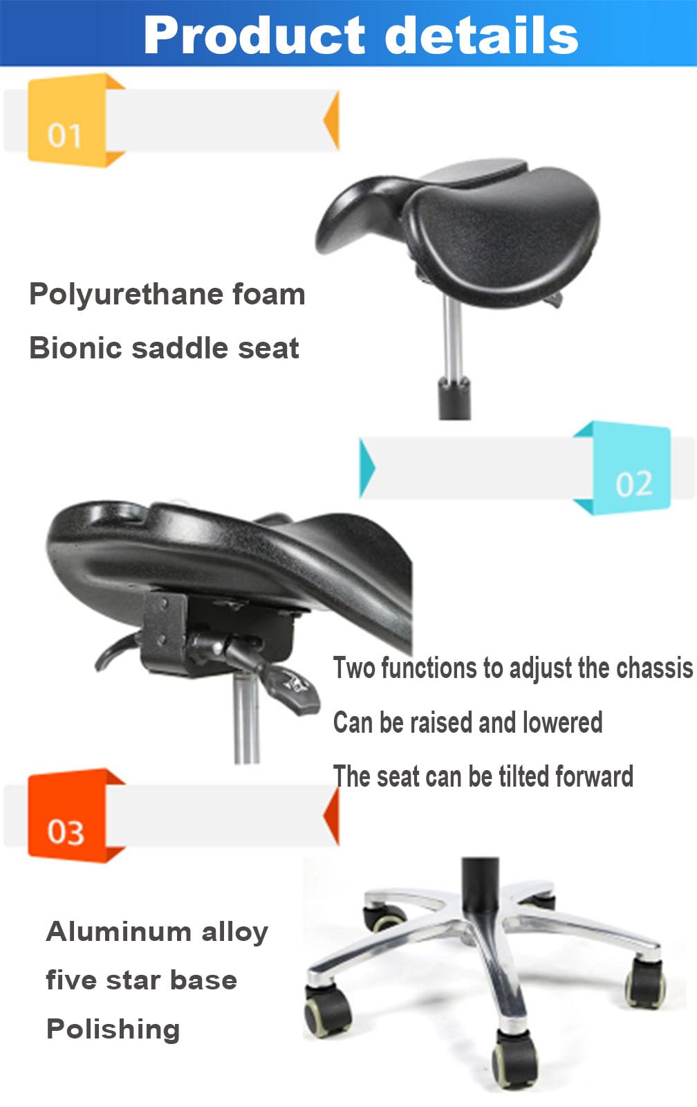 SFKLYU Saddle Stool Ergonomic Saddle Chair Dental Chair Saddle Stool Salons Stools, Adjustable Height,52~66CM