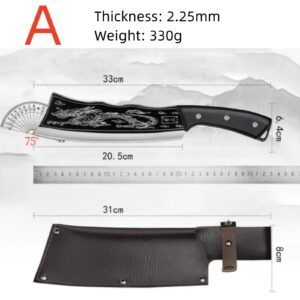 Black Dragon Knife Japanese Titanium Steel Version, Handmade Dragon Slaying Knife Japanese Kitchen Knife, Dragon Shaped Carved Chopper, Stainless Steel Kitchen Knife (A-2.5mm)