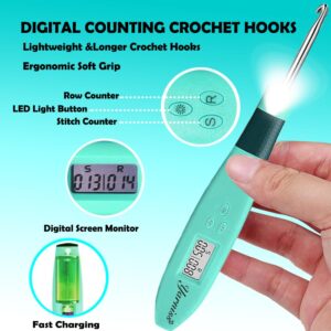 Yarniss 18 Size Counting Crochet Hooks with Light, Digital Counter Crochet Hooks Set with Case (2.0mm~14.0mm)