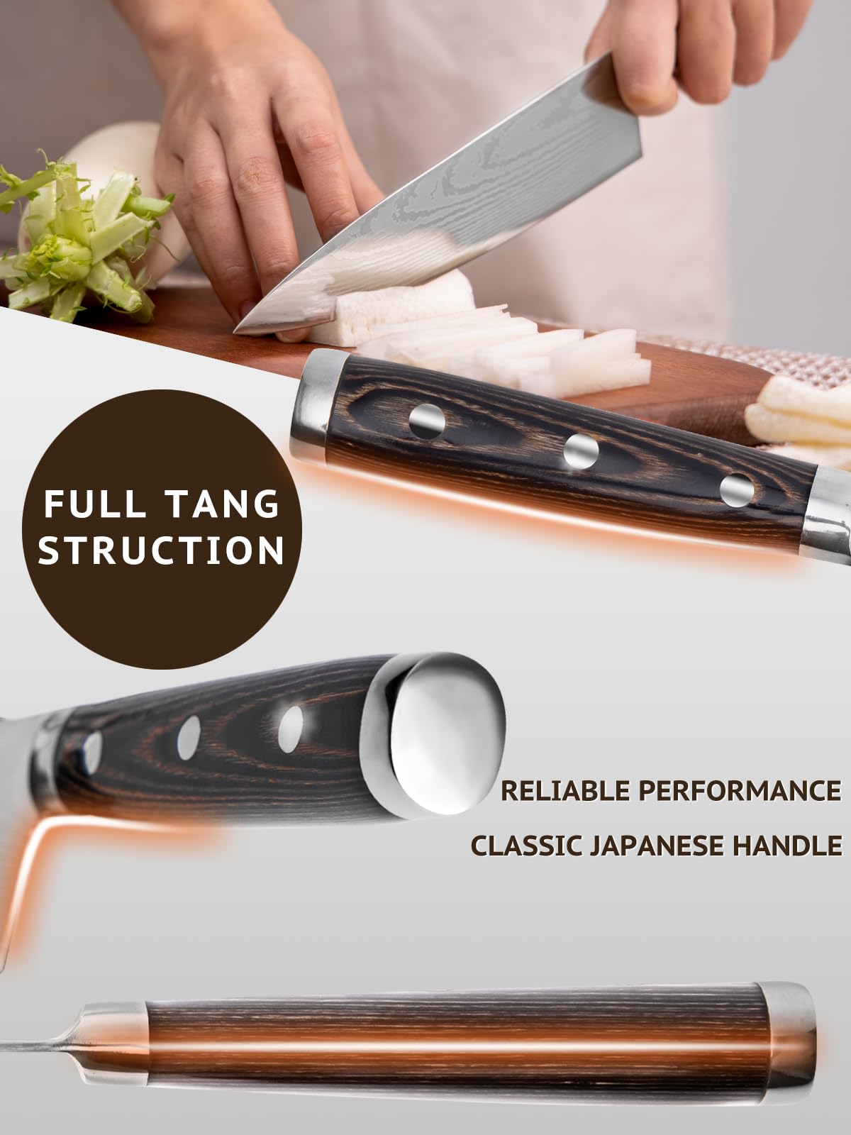 Geschickt Chef Knife, 8 inch Thin & Light Kitchen Knife, High Carbon Stainless Steel Blade, Pakkawood Handle, Full Tang Sharp Knife for All-Around Food Prep