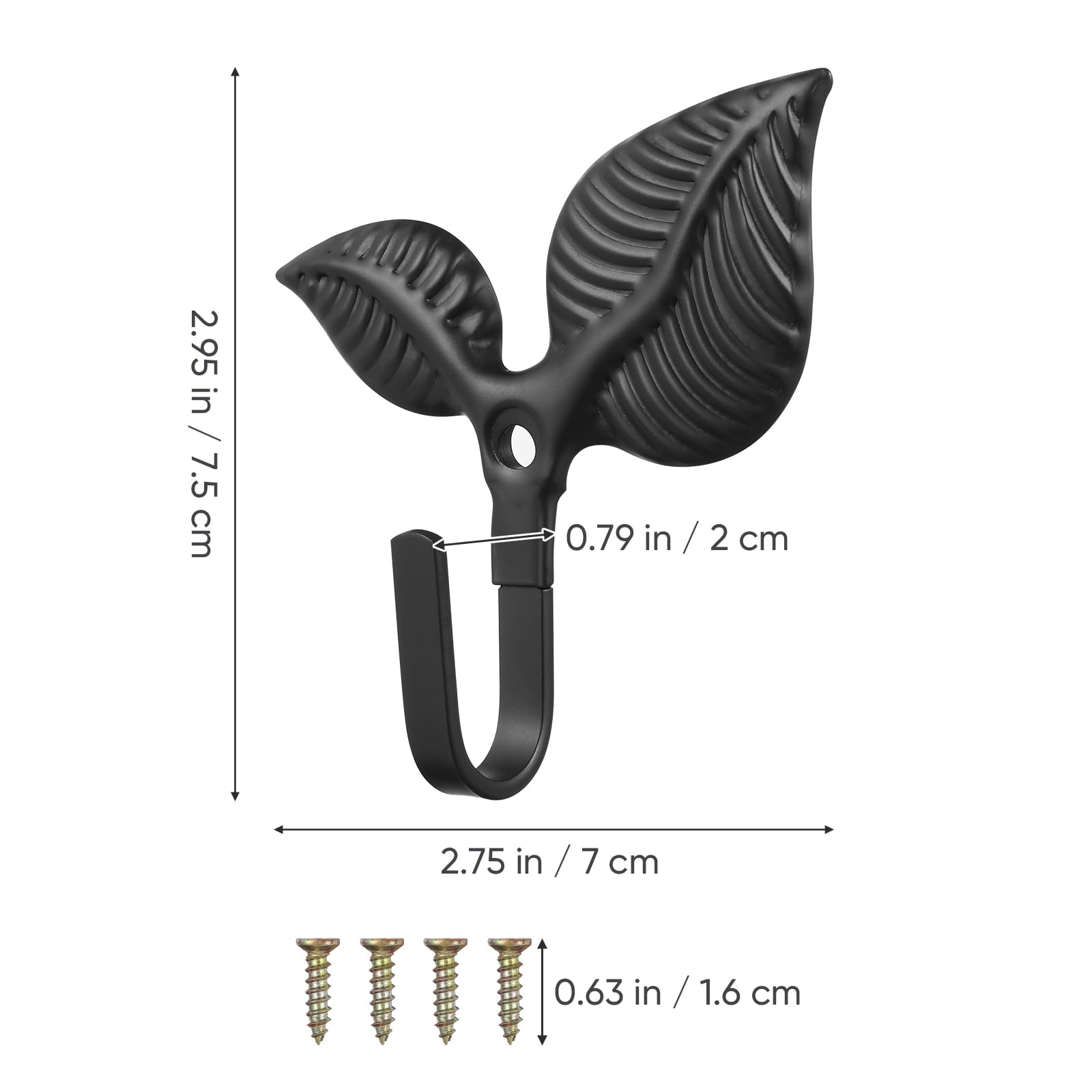 4pcs Iron Leaf Single Wall Hooks Rustic Wall Hooks Vintage Coat Hooks for Scarf Bag Key Cap Clothes Kitchen Black