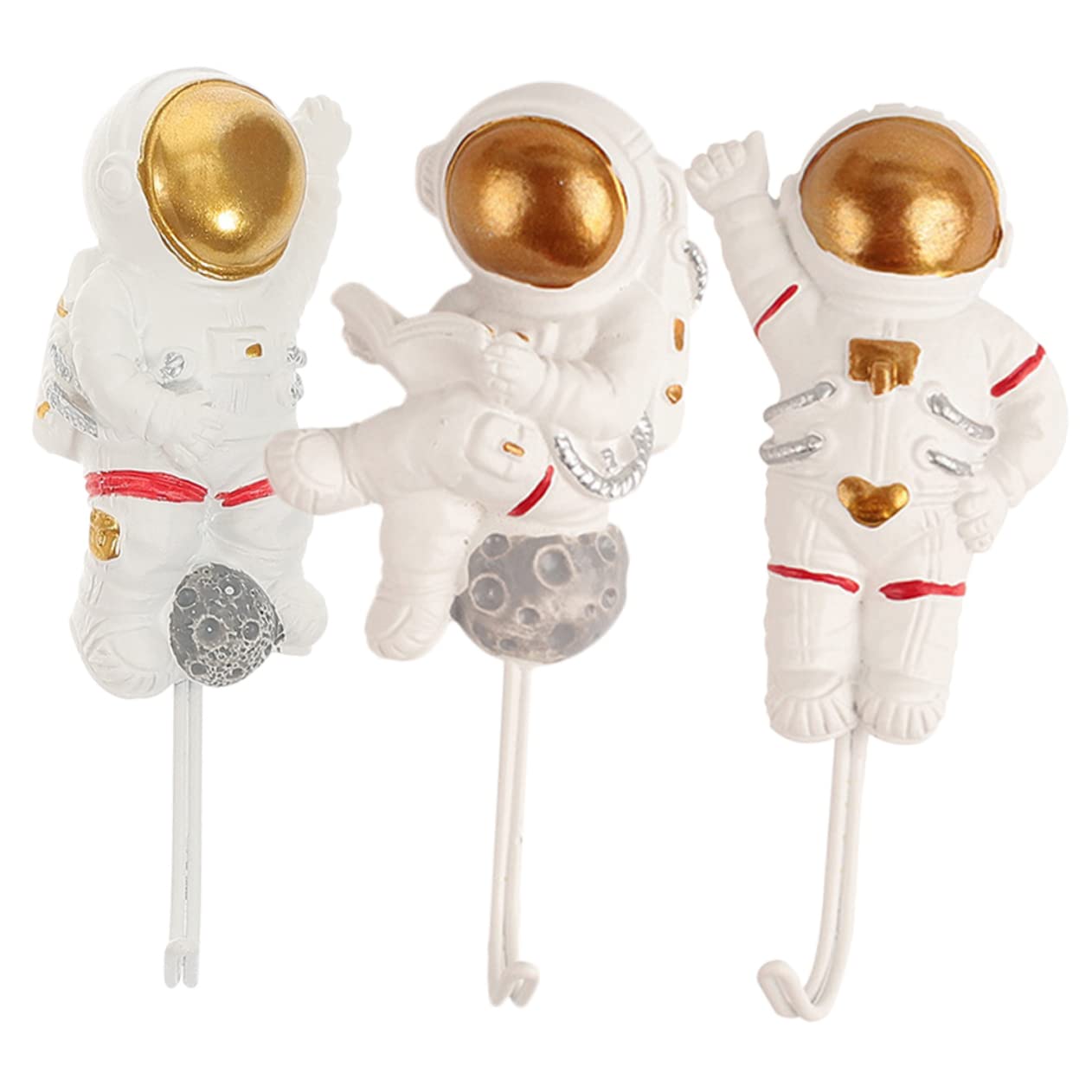 CAXUSD 3Pcs Astronaut Wall Mounted Hooks Adhesive Sticky Coat Hangers for Entryway Bathroom Room Creative Space Themed Storage Solution